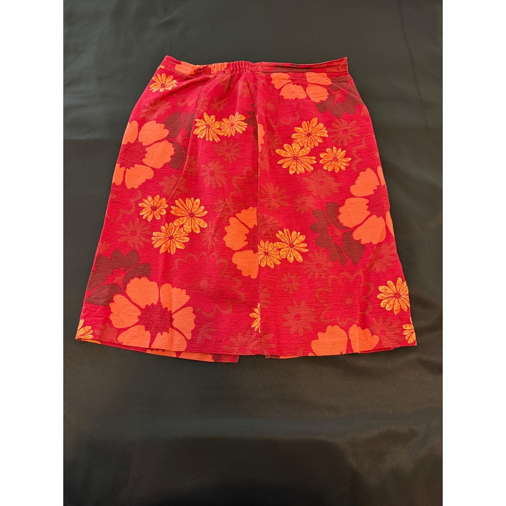 Sag Harbor Red Orange Floral 100% Silk Wrap Skirt Womens 14 T33147